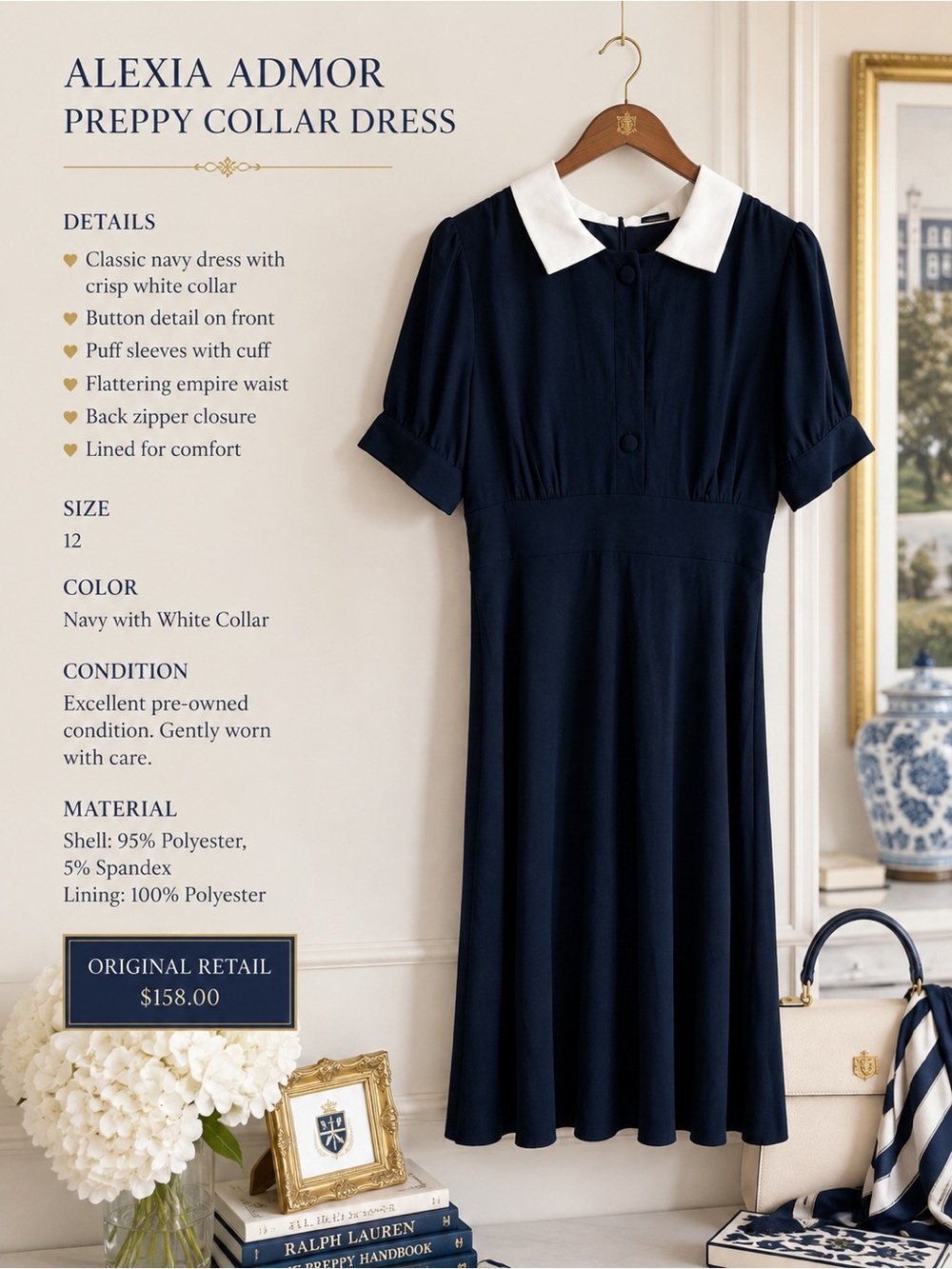 Alexia Admor Navy Dress with White Collar